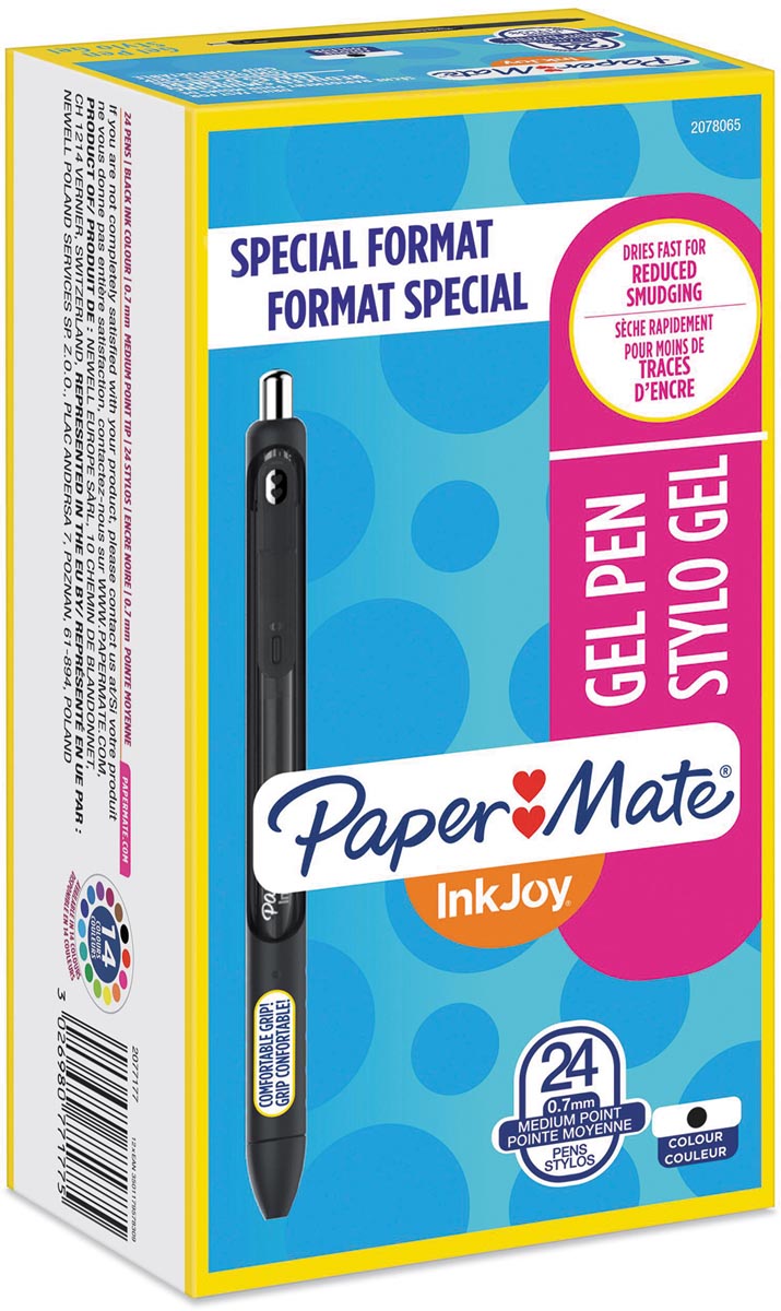Paper Mate roller Inkjoy Gel medium, value pack van 24 stuks (20 + 4 gratis), zwart