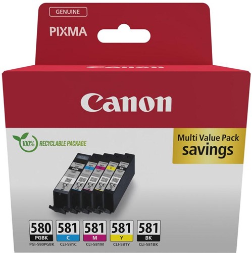 Canon inktcartridge 1 x PGI-580PGBK zwart + 1 x CLI-581, 200 - 1.660 pagina's, OEM 2078C008, 4 kleuren