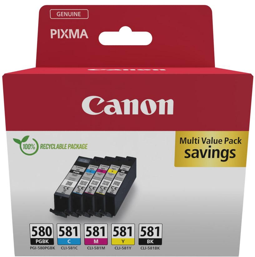 Canon inktcartridge 1 x PGI-580PGBK zwart + 1 x CLI-581 200 1.660 pagina&apos;s OEM 2078C008 4 kleuren