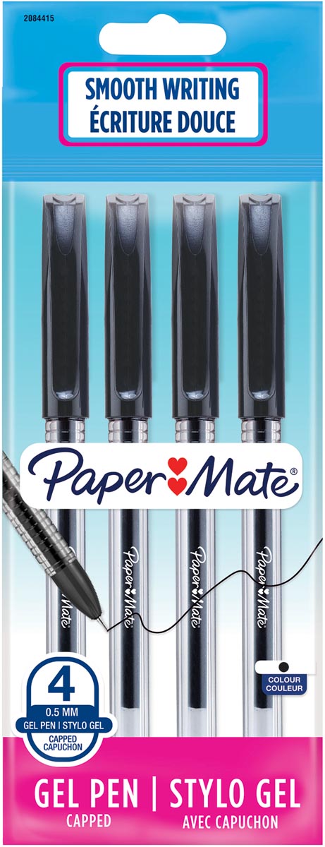 Paper Mate roller Jiffy Gel, ultra fijn 0,5 mm, blister van 4 stuks, zwart