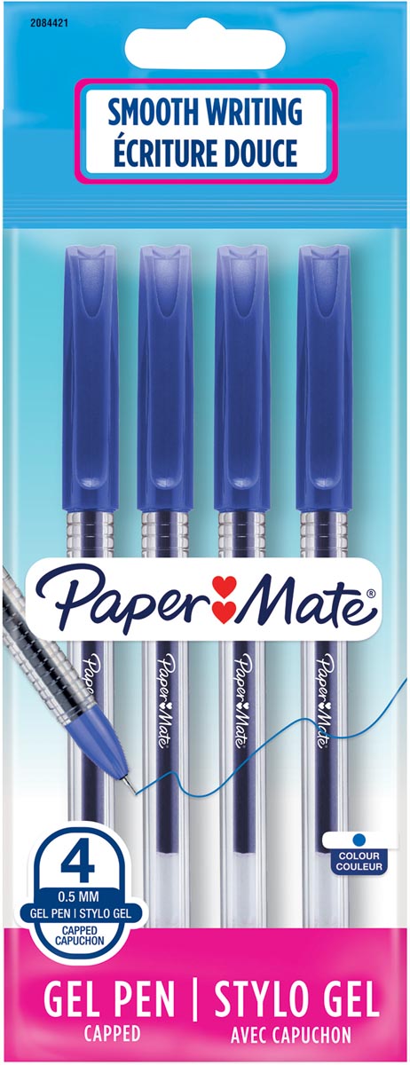 Paper Mate roller Jiffy Gel, ultra fijn 0,5 mm, blister van 4 stuks, blauw