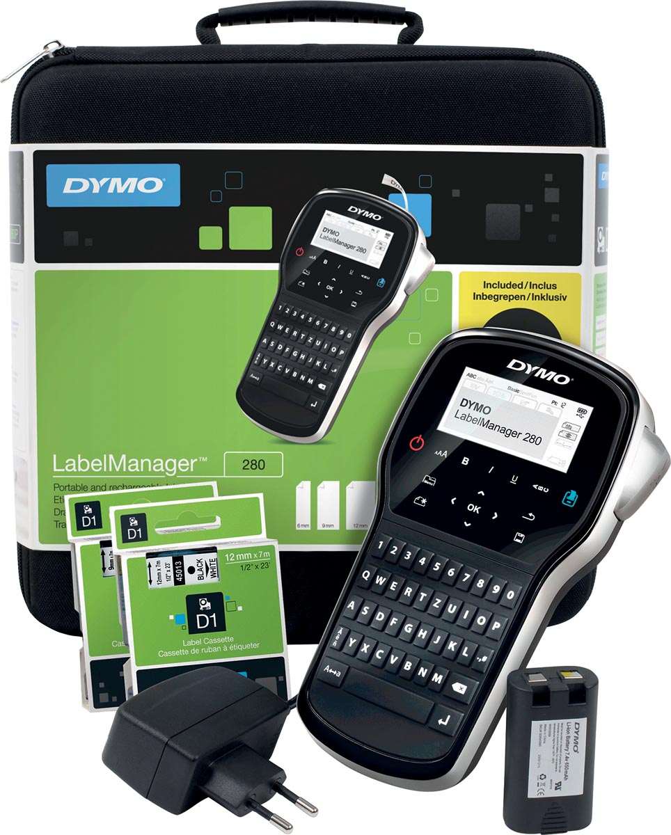Dymo beletteringsysteem LabelManager 280 kit, qwerty, inclusief 2 x D1 tape, draagtas en oplader afbeelding