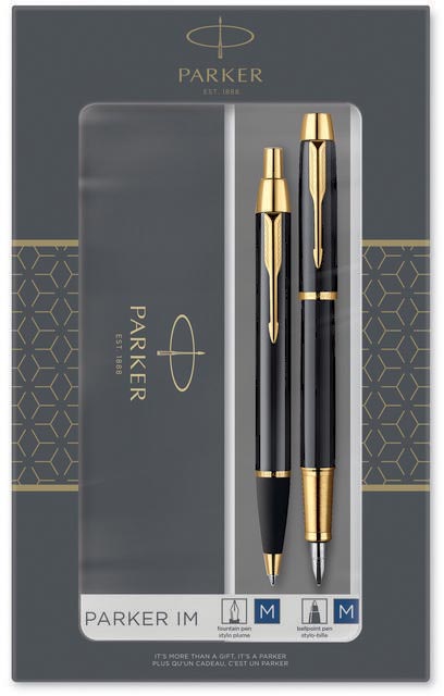 Parker IM Black giftbox duoset, balpen en vulpen, zwart GT