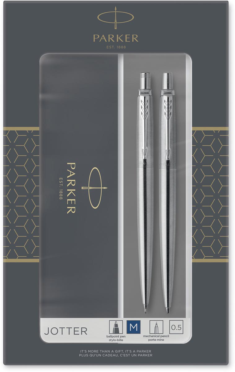 Parker Jotter giftbox duoset, balpen en vulpotlood, zilver CT afbeelding