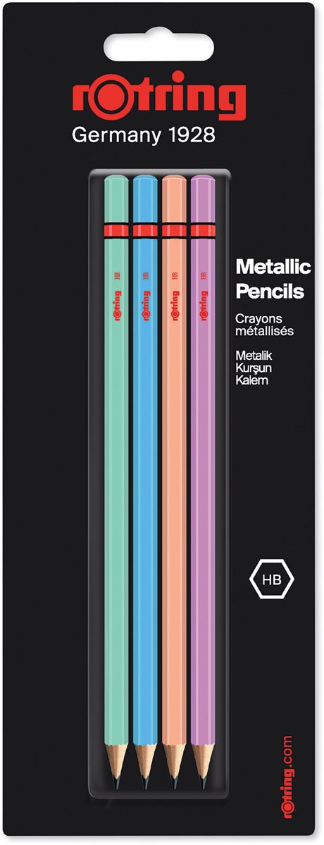 Rotring potloden, HB, geassorteerde metallic kleuren, blister met 4 stuks