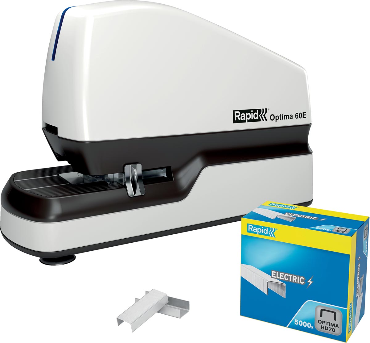 Rapid elektrische nietmachine Optima 60E, contactloos, 60 blad, wit/zwart