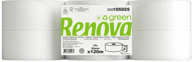 Renova Green toiletpapier Jumbo, 2-laags, 120 meter, pak van 12 rollen