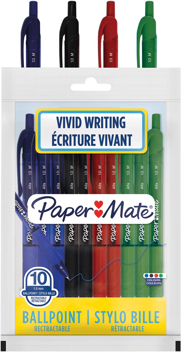 Paper Mate balpen Alfa RT, etui met 10 stuks in geassorteerde kleuren