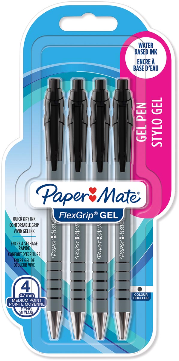 Paper Mate balpen Flexgrip Gel, blister van 4 stuks, zwart afbeelding