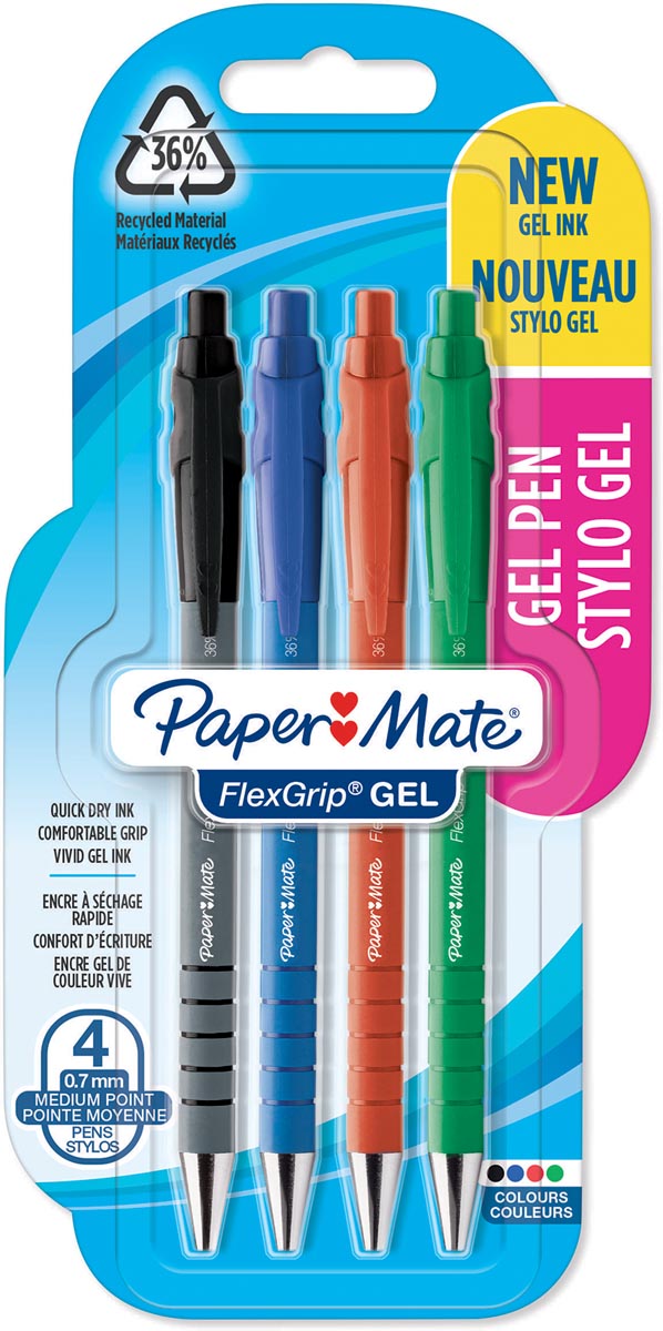 Paper Mate balpen Flexgrip Gel, blister van 4 geassorteerde stuks