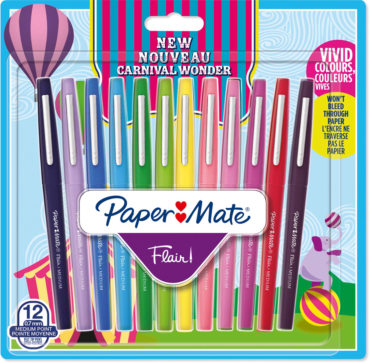 Paper Mate viltstift Flair Carnaval, blister met 12 stuks in geassorteerde kleuren