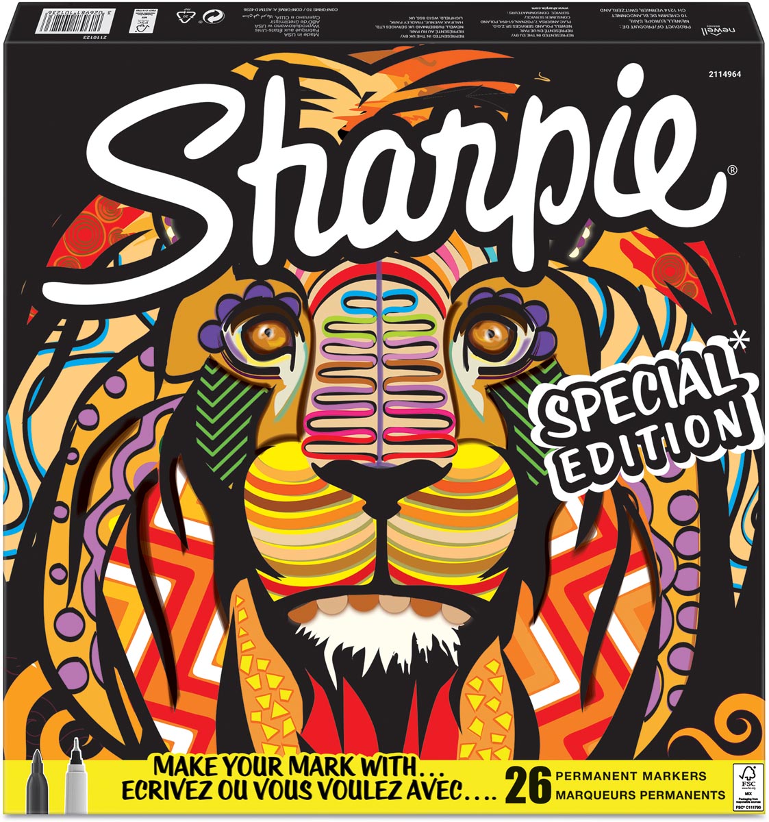 Sharpie permanente marker Leeuw, fijn en extra fijn, doos van 26 stuks in geassorteerde kleuren afbeelding