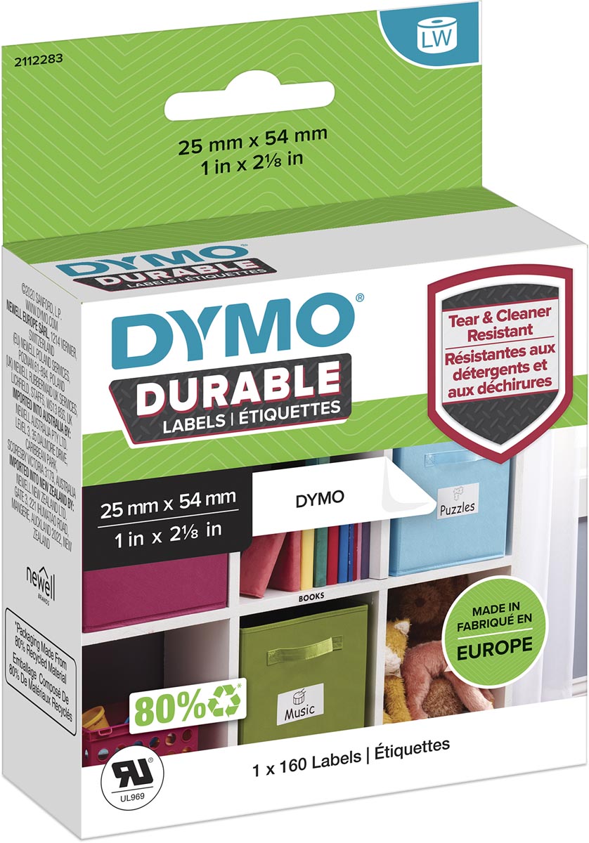 Dymo duurzame etiketten LabelWriter ft 25 x 54 mm, 160 etiketten afbeelding