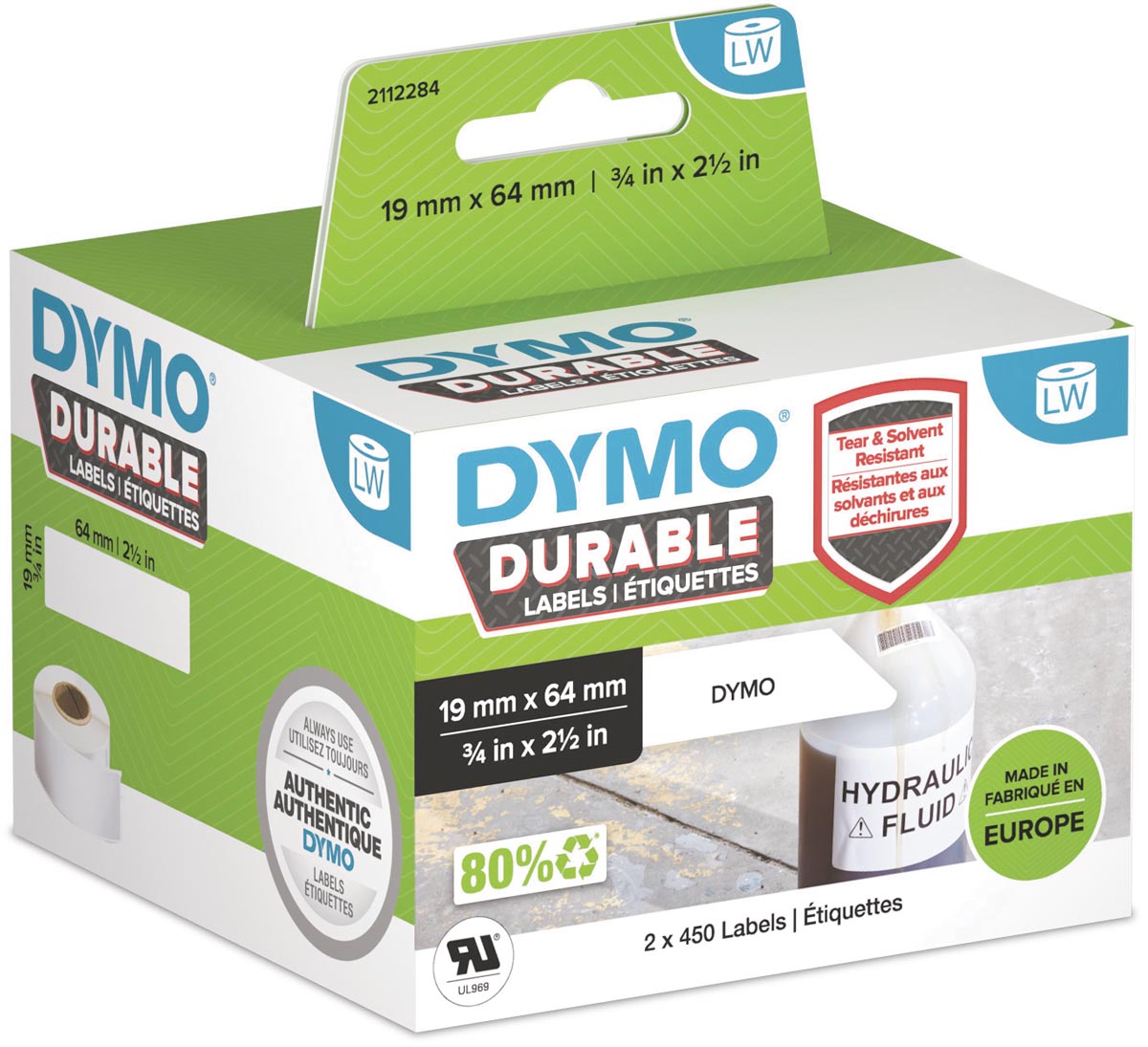 Dymo duurzame etiketten LabelWriter ft 19 x 64 mm, 2 x 450 etiketten Dymo duurzame etiketten LabelWriter ft 19 x 64 mm, 2 x 450 etiketten