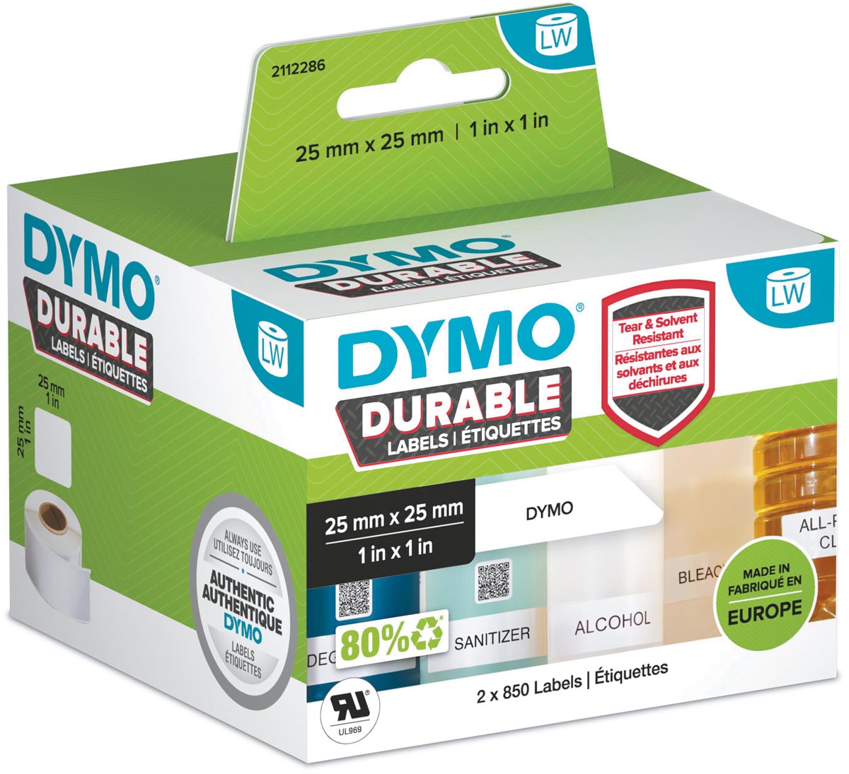 Dymo duurzame etiketten LabelWriter ft 25 x 25 mm, 2 x 850 etiketten Dymo duurzame etiketten LabelWriter ft 25 x 25 mm, 2 x 850 etiketten