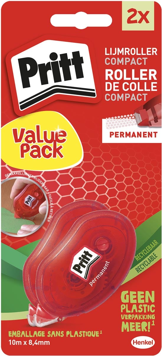 Pritt Compact lijmroller, permanent, blister met 2 stuks, 2de aan halve prijs