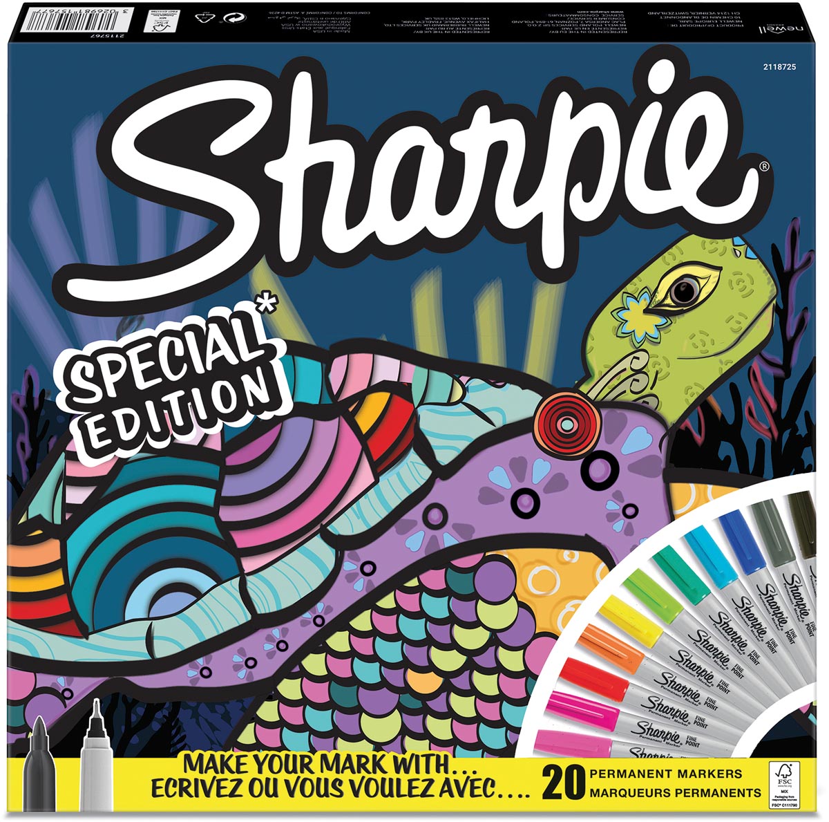 Sharpie permanente marker Schildpad, fijn en extra fijn, doos van 20 stuks in geassorteerde kleuren Sharpie permanente marker Schildpad, fijn en extra fijn, doos van 20 stuks in geassorteerde kleuren