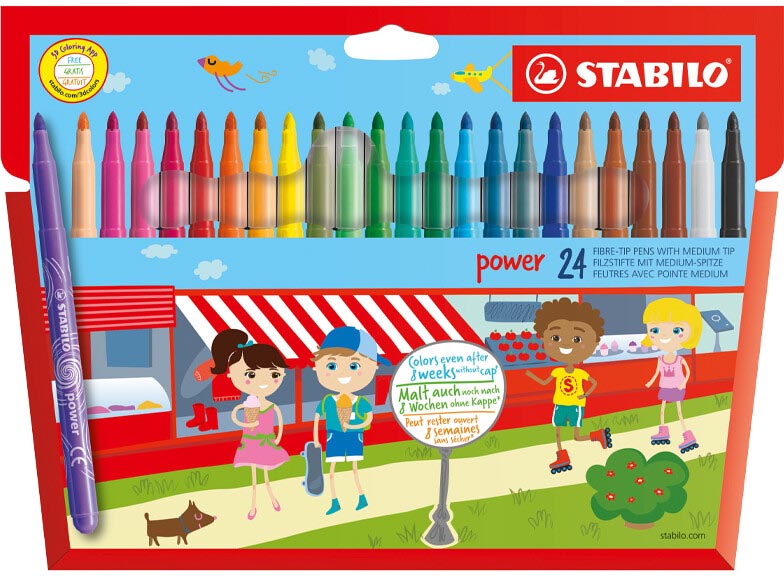 STABILO power viltstift, etui van 24 stuks, geassorteerde kleuren