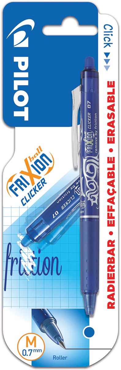 Pilot balpen FriXion Ball Clicker, schrijfbreedte 0,7 mm, medium punt, op blister, blauw