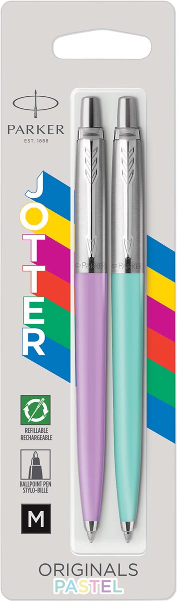 Parker Jotter Originals Pastel balpen, blister met 2 stuks, paars/munt Parker Jotter Originals Pastel balpen, blister met 2 stuks, paars/munt