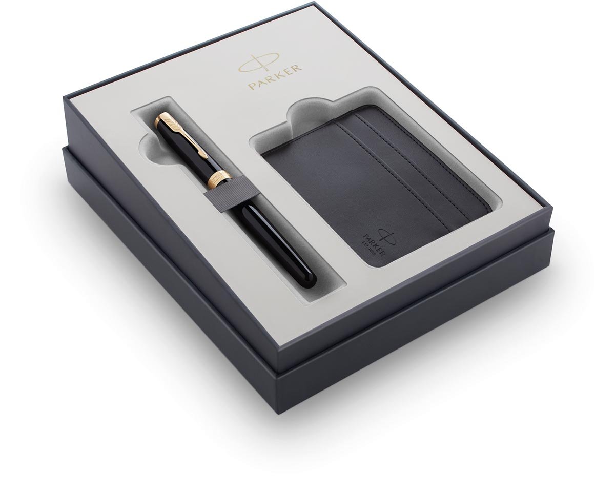 Parker giftbox Sonnet vulpen + kaarthouder, zwart GT afbeelding