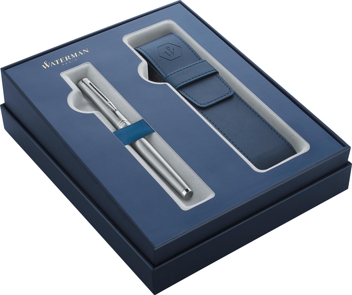 Waterman giftbox vulpen Hemisphère met palladium detail + blauw penzakje Waterman giftbox vulpen Hemisphère met palladium detail + blauw penzakje