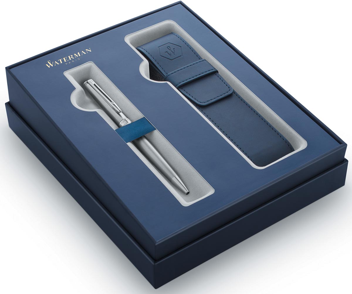 Waterman giftbox balpen Hemisphère met palladium detail + blauw penzakje Waterman giftbox balpen Hemisphère met palladium detail + blauw penzakje