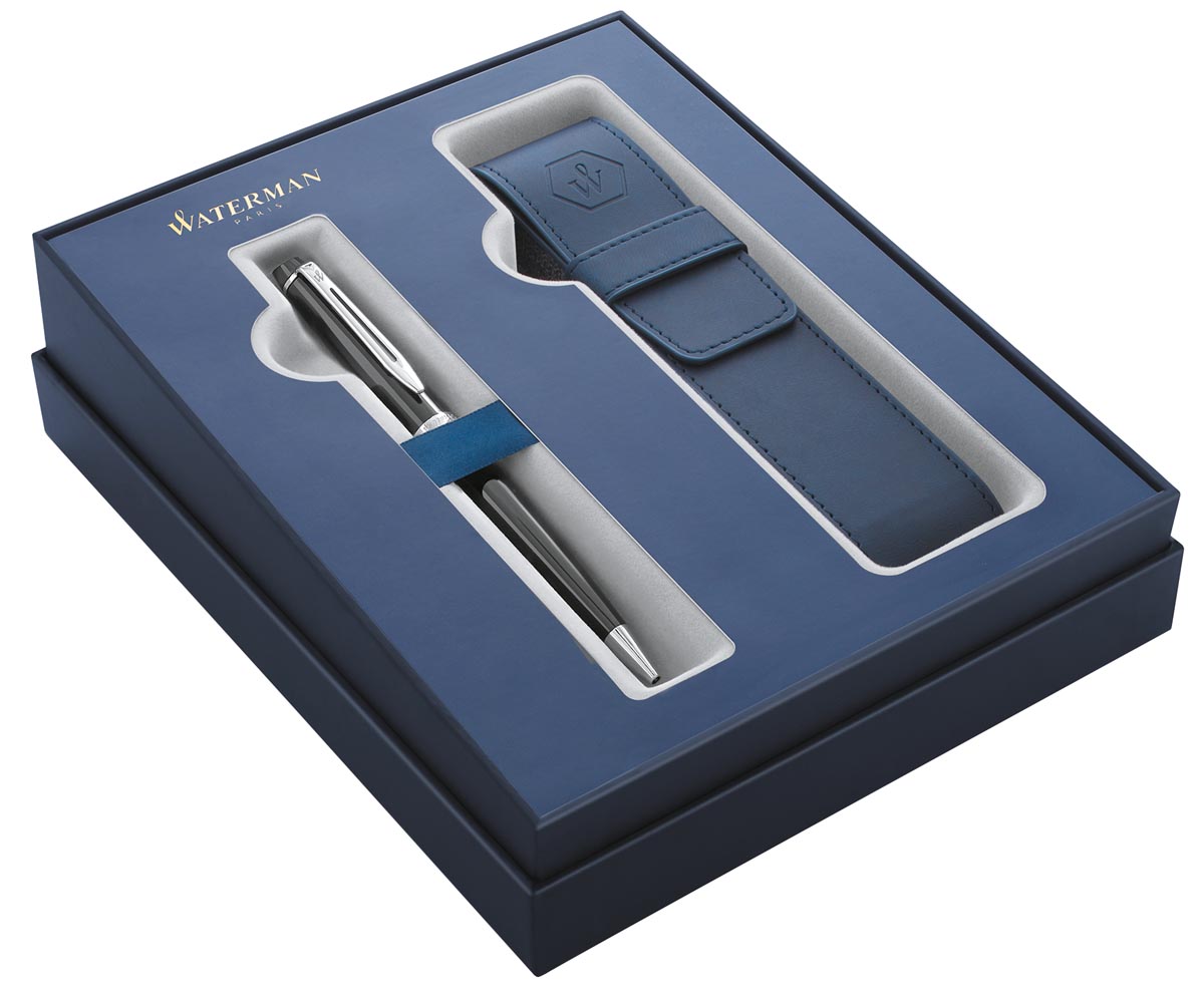 Waterman giftbox balpen Expert black met palladium detail + blauw penzakje