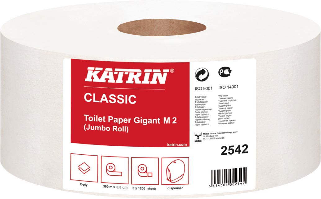 Katrin Classic Gigant toiletpapier Jumbo M2, wit, 2 laags, pak van 6 rollen Katrin Classic Gigant toiletpapier Jumbo M2, wit, 2 laags, pak van 6 rollen