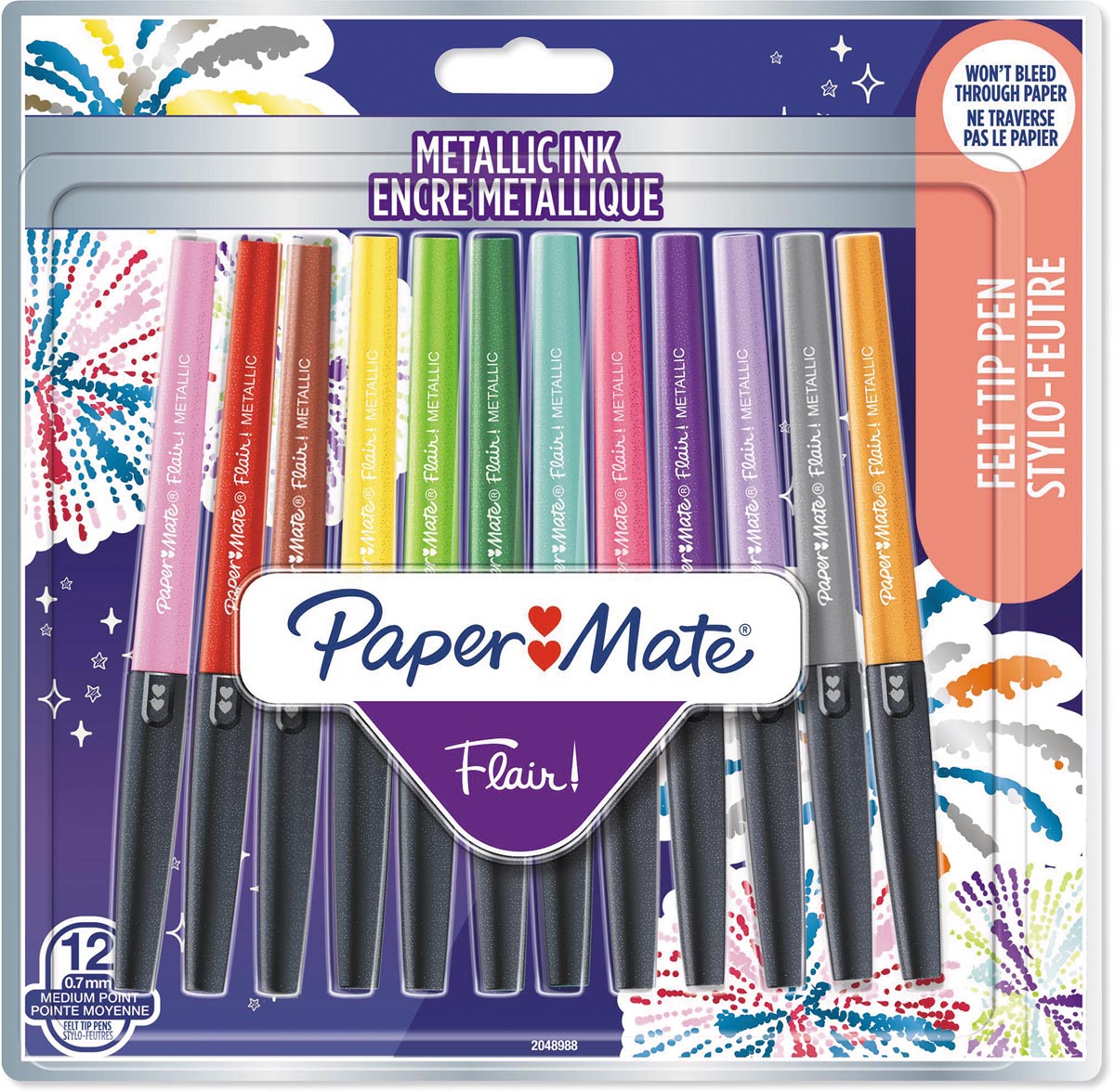 Paper Mate fineliner Flair, blister van 12 stuks in geassorteerde metallic kleuren Paper Mate fineliner Flair, blister van 12 stuks in geassorteerde metallic kleuren