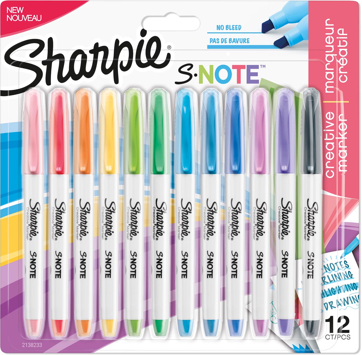 Sharpie S-Note markeerstift, blister van 12 stuks, assorti Sharpie S-Note markeerstift, blister van 12 stuks, assorti
