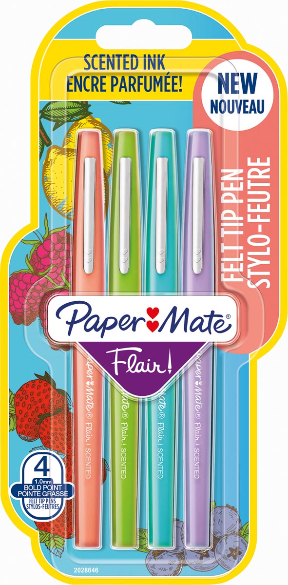 Paper Mate Flair GEURENDE viltstift, blisterverpakking van 4 "
