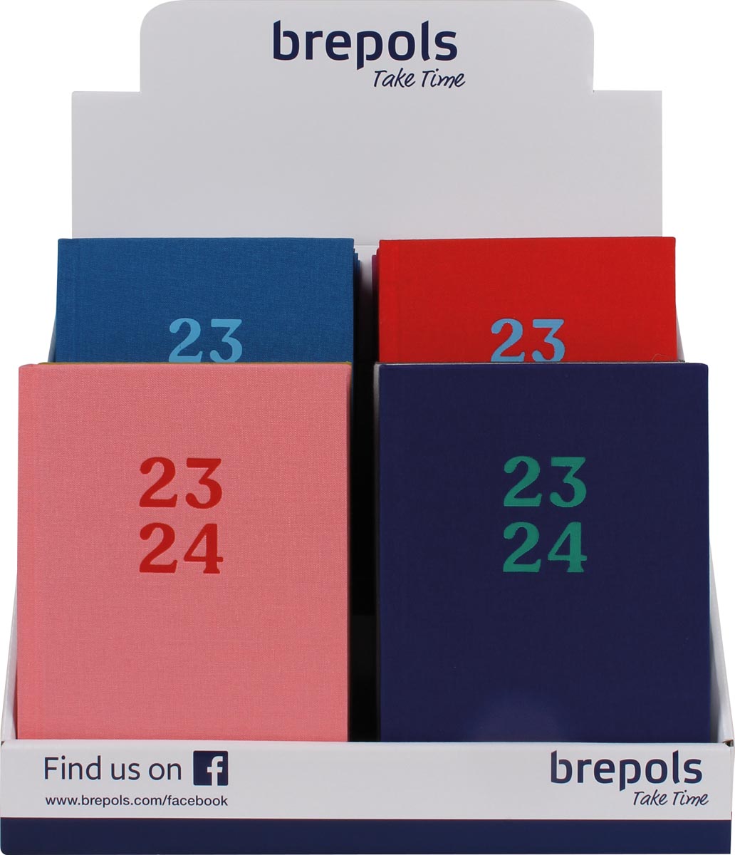Brepols schoolagenda Rainbow, display met 12 stuks in geassorteerde kleuren, 2023-2024 Brepols schoolagenda Rainbow, display met 12 stuks in geassorteerde kleuren, 2023-2024