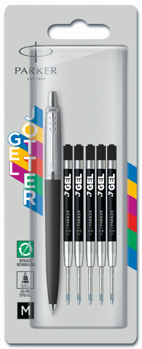 Parker Jotter Originals Wow valuepack 1 x gelroller + 5 x vullingen, op blister, zwart Parker Jotter Originals Wow valuepack 1 x gelroller + 5 x vullingen, op blister, zwart