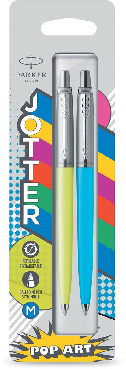 Parker Jotter Originals balpen, blister met 2 stuks, limoengroen/blauw Parker Jotter Originals balpen, blister met 2 stuks, limoengroen/blauw