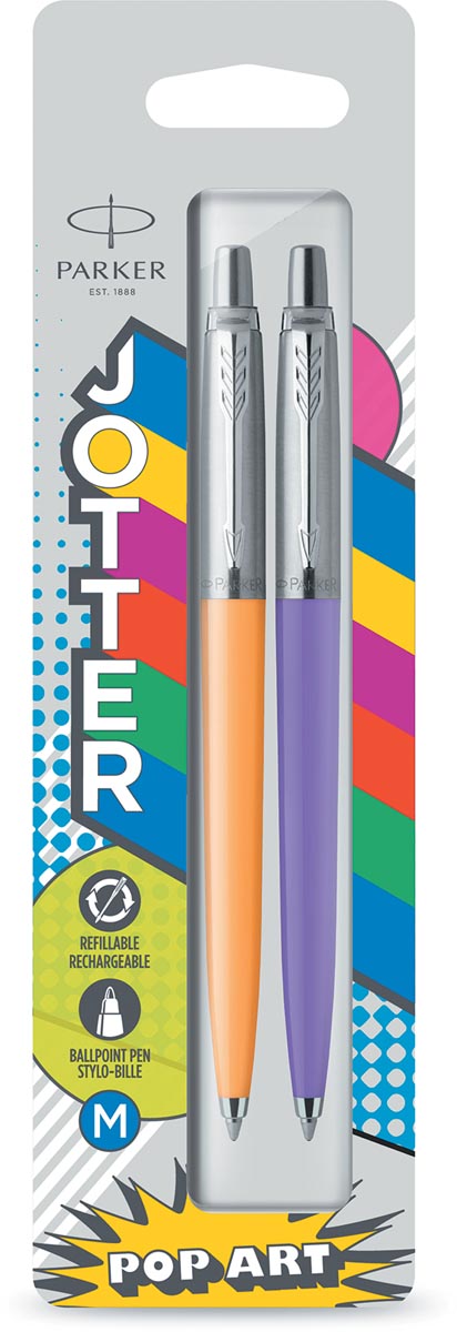 Parker Jotter Originals balpen, blister met 2 stuks, oranje/paars
