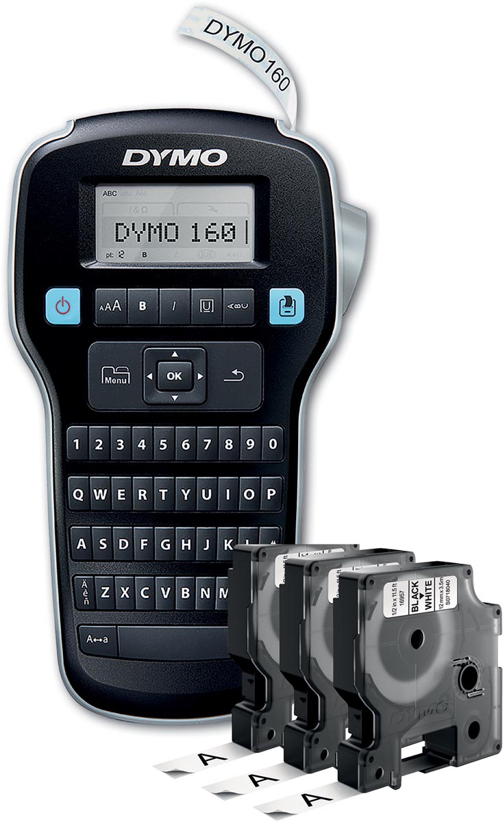 Dymo LabelManager 160 Value Pack 3 x D1 tape, zwart op wit, 12 mm + 1 x LabelManager 160P, qwerty