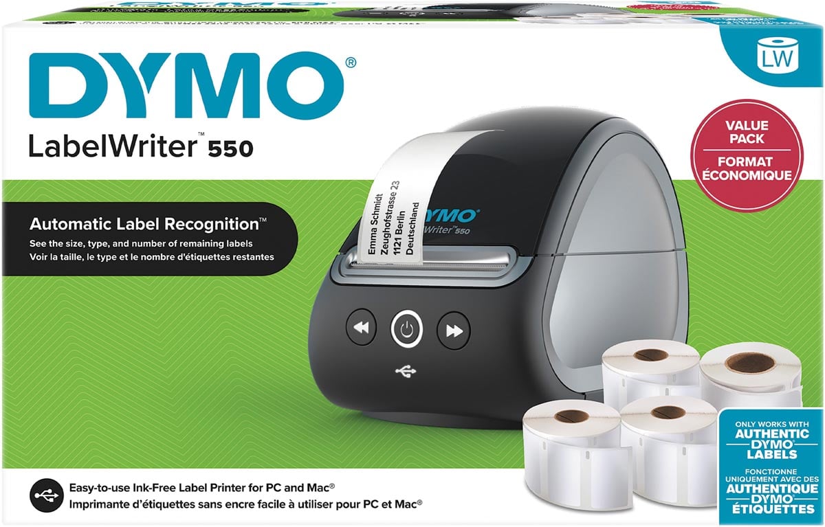 Dymo LabelWriter 550 Value Pack: 1x 2112722 + 1x 11354 + 1x99015 + 1x11356 + 1x1976411 Dymo LabelWriter 550 Value Pack: 1x 2112722 + 1x 11354 + 1x99015 + 1x11356 + 1x1976411