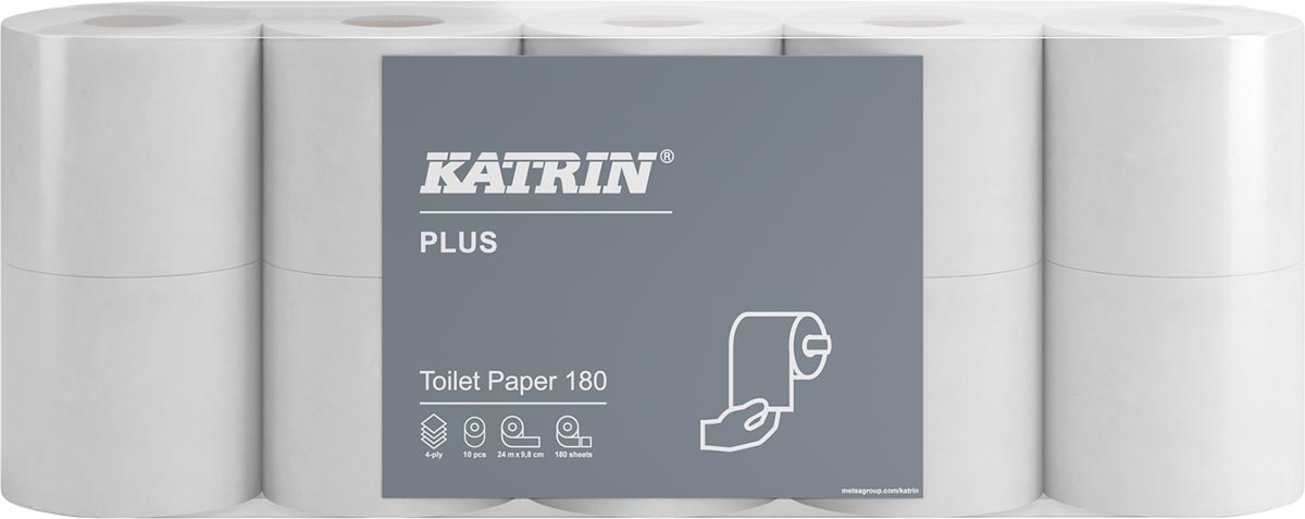 Katrin Plus toiletpapier, 4-laags, 180 vel per rol, pak van 10 rollen Katrin Plus toiletpapier, 4-laags, 180 vel per rol, pak van 10 rollen