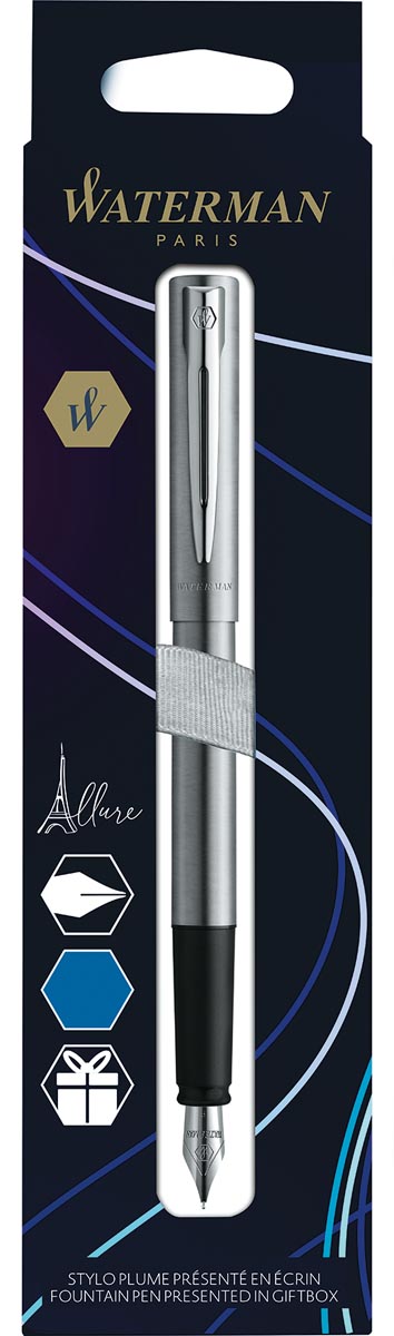Waterman vulpen Allure Chrome fijne punt, op blister, Chrome