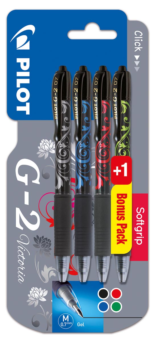 Pilot gelroller G-2 medium, blister van 4 stuks (3 + 1 GRATIS) in geassorteerde kleuren afbeelding
