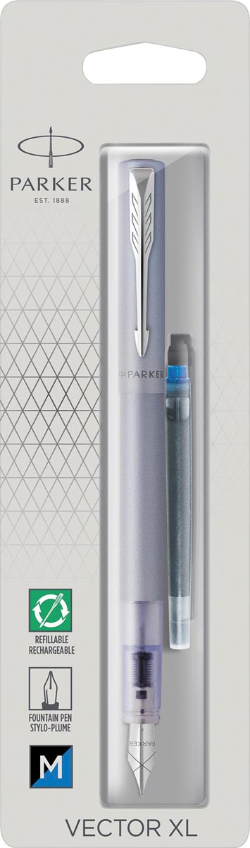 Parker vulpen Vector XL, medium, op blister, zilver Parker vulpen Vector XL, medium, op blister, zilver