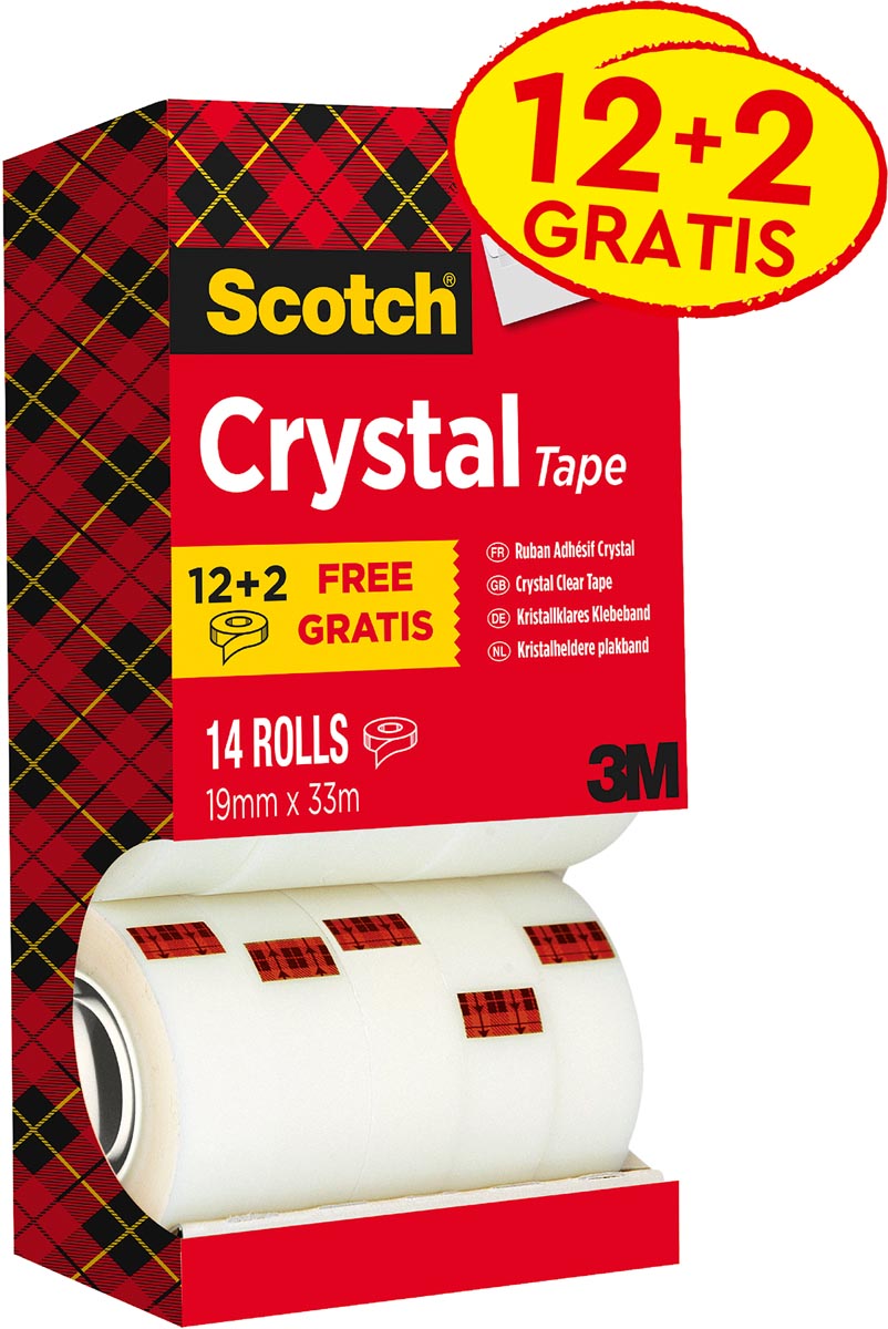 Scotch Plakband Crystal ft 19 mm x 33 m, doos met 14 rolletjes (12 + 2 gratis) afbeelding