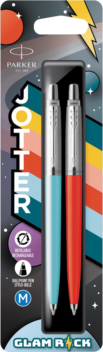 Parker Jotter Originals balpen, Glam Rock, blister van 2 stuks (rood en blauw) Parker Jotter Originals balpen, Glam Rock, blister van 2 stuks (rood en blauw)