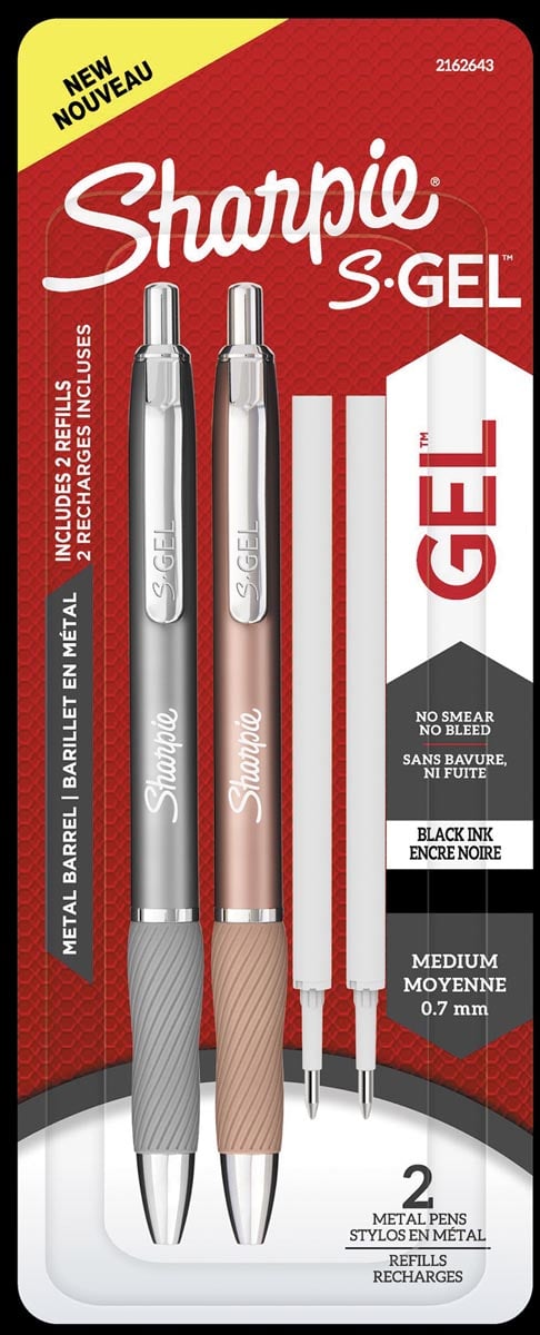 Sharpie S-gel roller, medium punt, zwarte inkt, blister van 2 stuks in metallic kleuren met 2 vullingen afbeelding