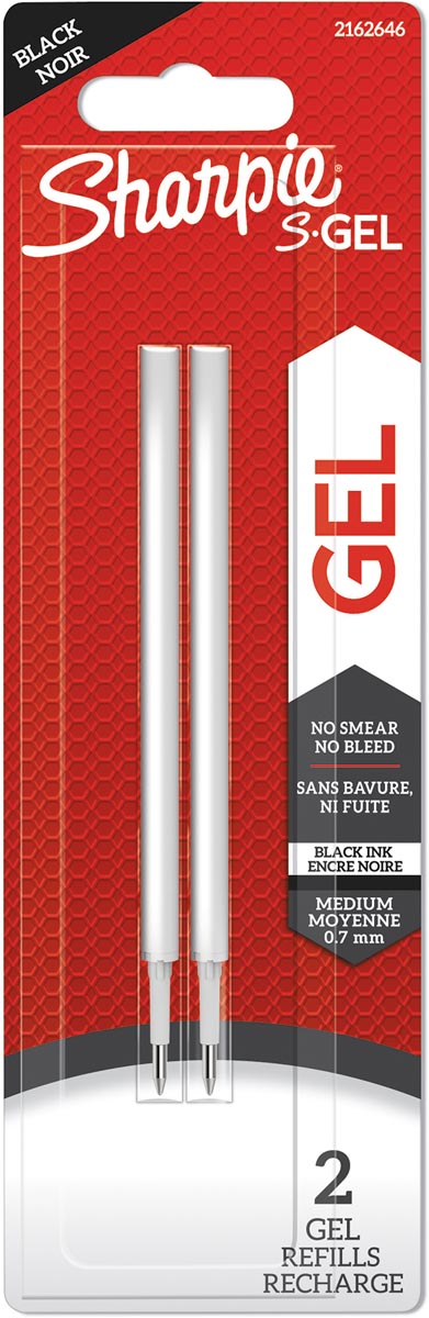 Sharpie vulling voor S-gel roller, medium punt, zwarte inkt, blister van 2 stuks Sharpie vulling voor S-gel roller, medium punt, zwarte inkt, blister van 2 stuks