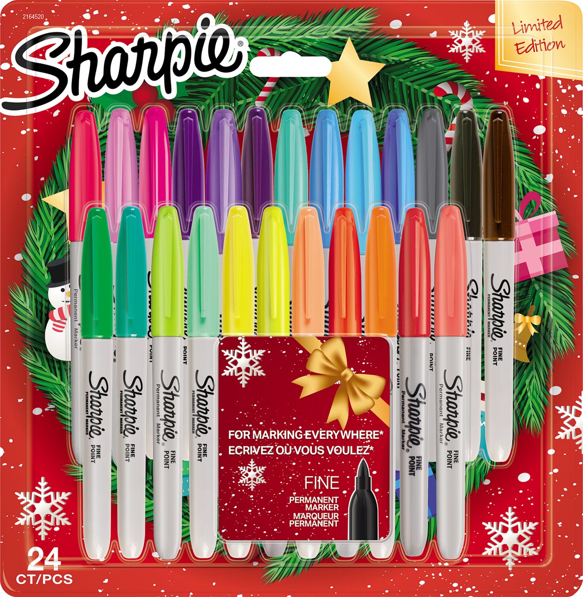 Sharpie permanente marker Kerst limited edition, fijne punt, blister van 24 stuks, geassorteerde kleuren