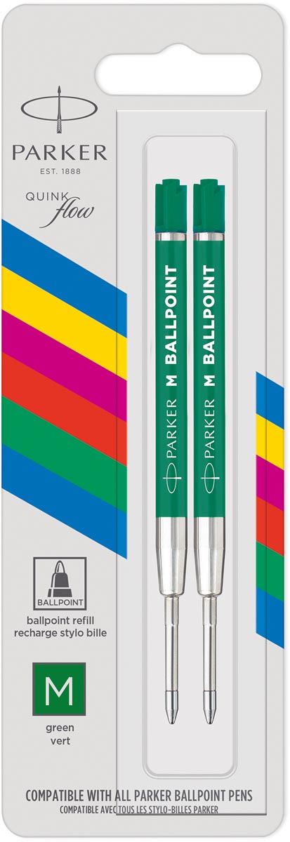 Parker Eco vulling voor balpen, medium, groen, blister van 2 stuks