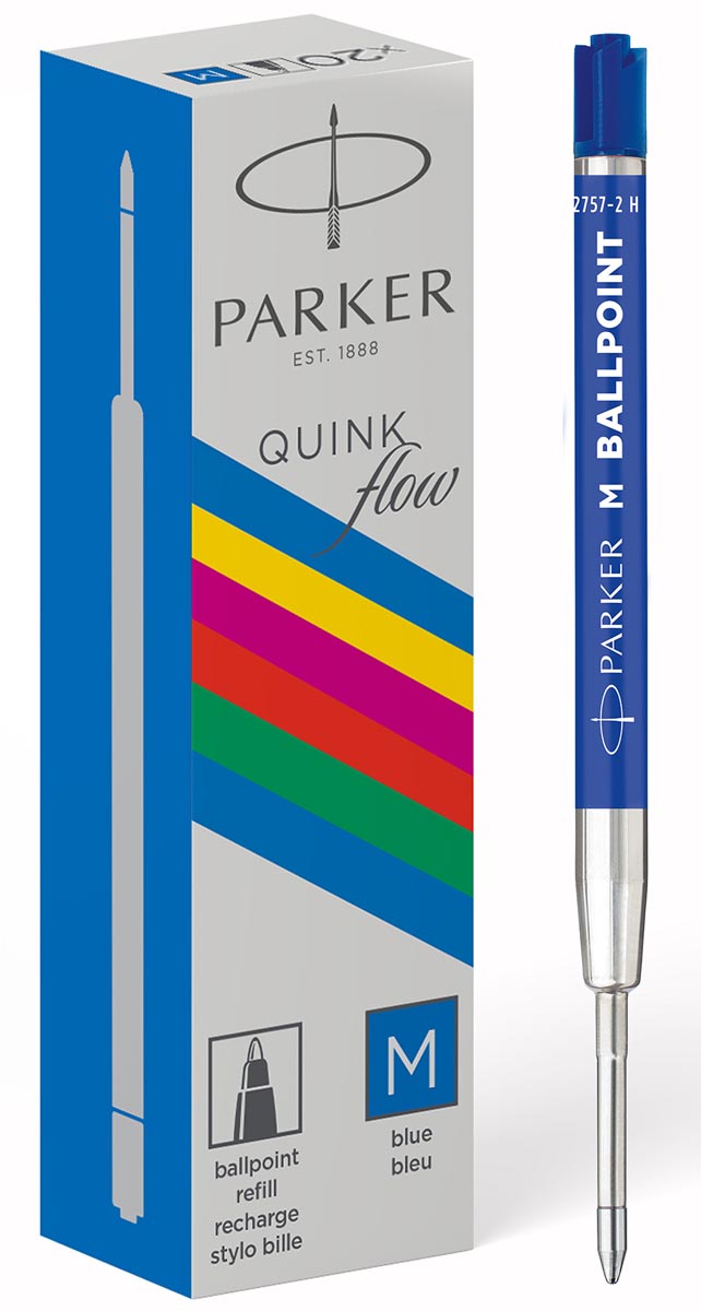 Parker Balpenvulling | Medium punt | Blauwe QUINKflow inkt | 20 stuks