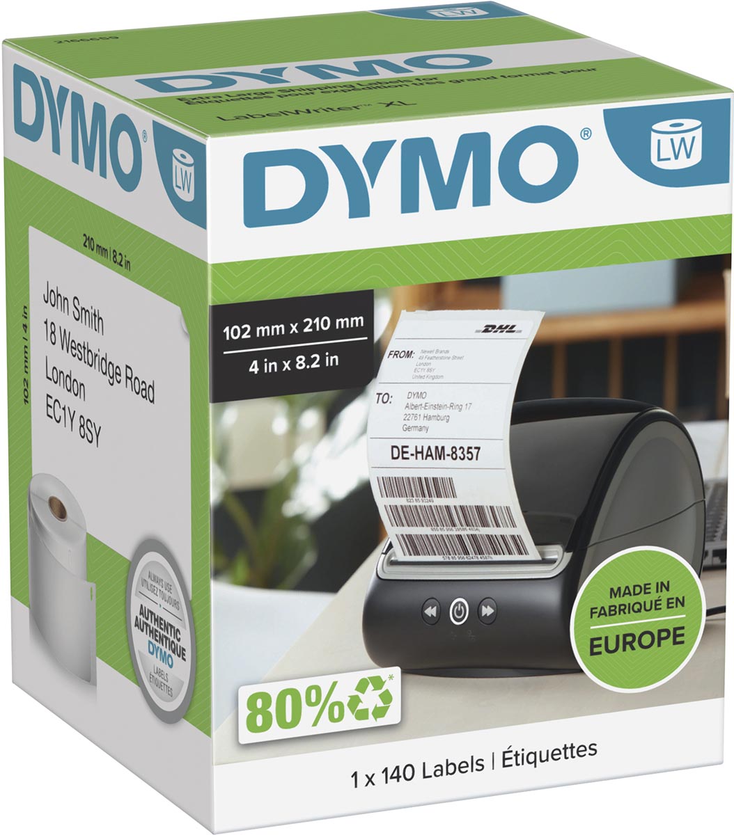 Dymo etiketten LabelWriter ft 102 x 210 mm (DHL), wit, 140 etiketten afbeelding